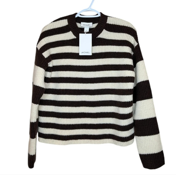 NWT Monki Brown & Cream Striped Knitted Sweater Women XS - Picture 1 of 10